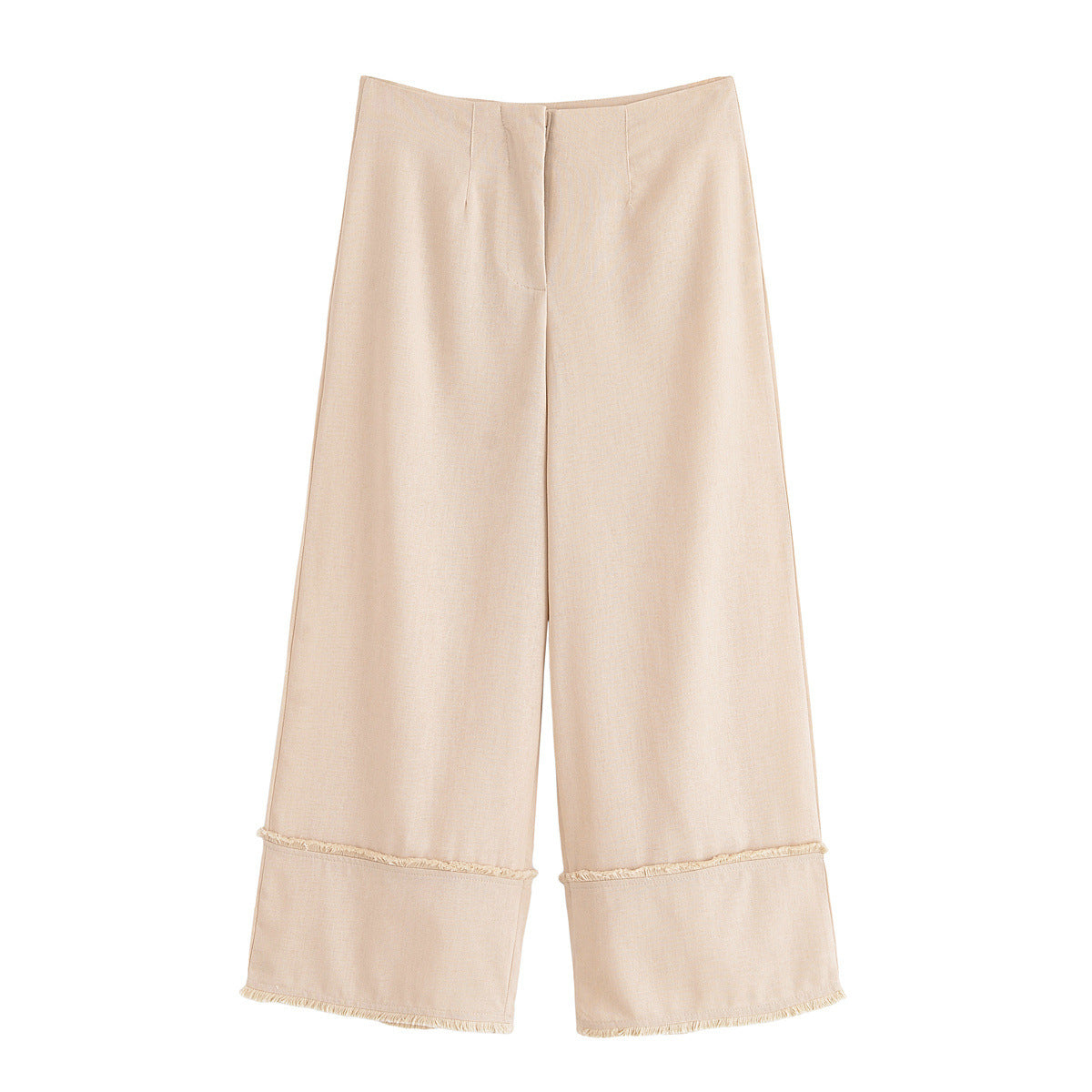 Vera | Wide Leg Cropped Pants Cream High Waisted Raw Hem
