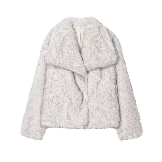 Lana | Elegant Cropped Faux Fur Jacket Light Grey