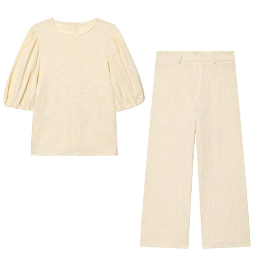 Willow | Cream Jacquard Puff Sleeve Co-ord
