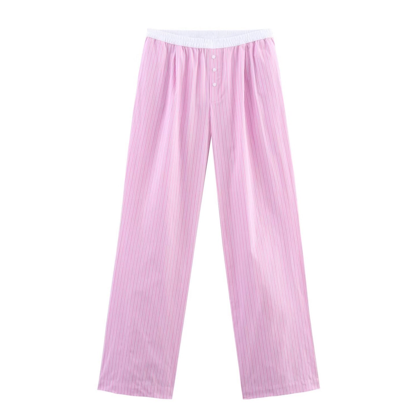 Xena | Casual Light Blue Striped Wide Leg Trousers Button Front