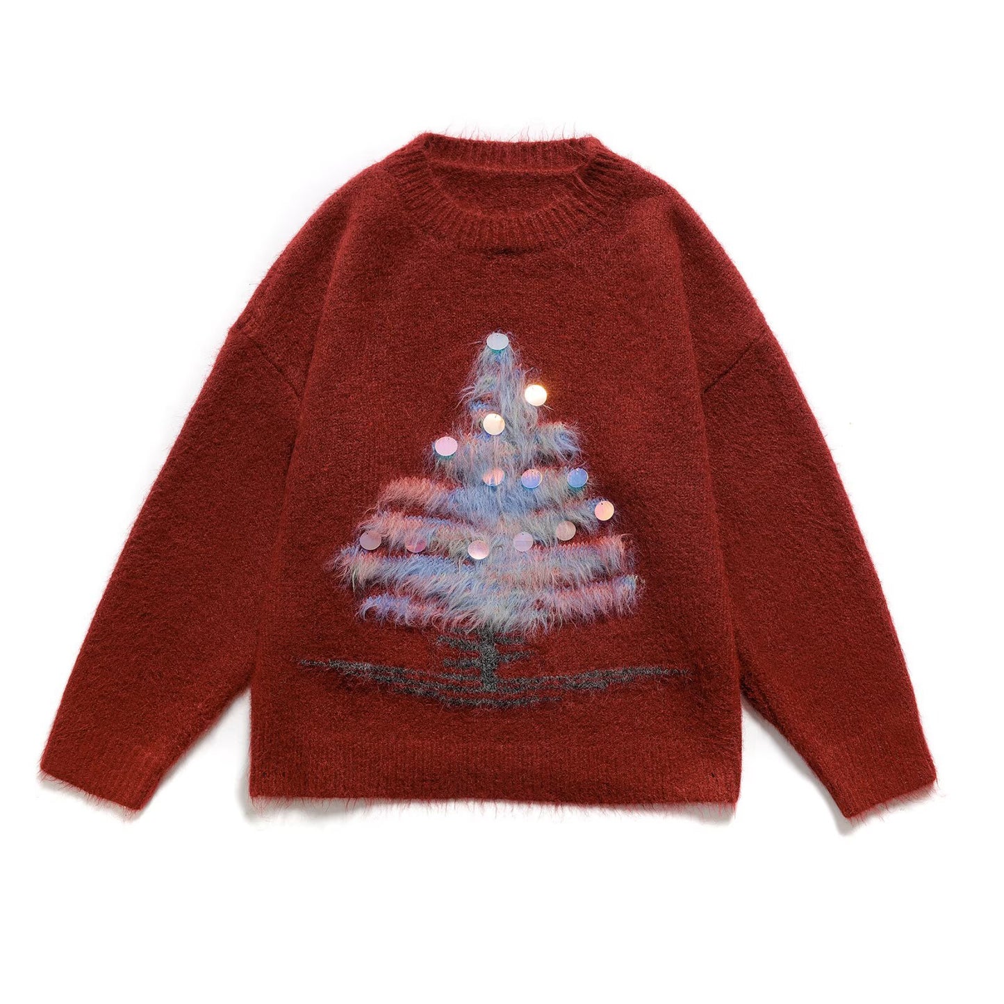 Freya | Winter Knitted Sweater Grey Christmas Tree Embellished