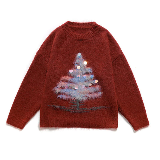 Freya | Winter Knitted Sweater Grey Christmas Tree Embellished