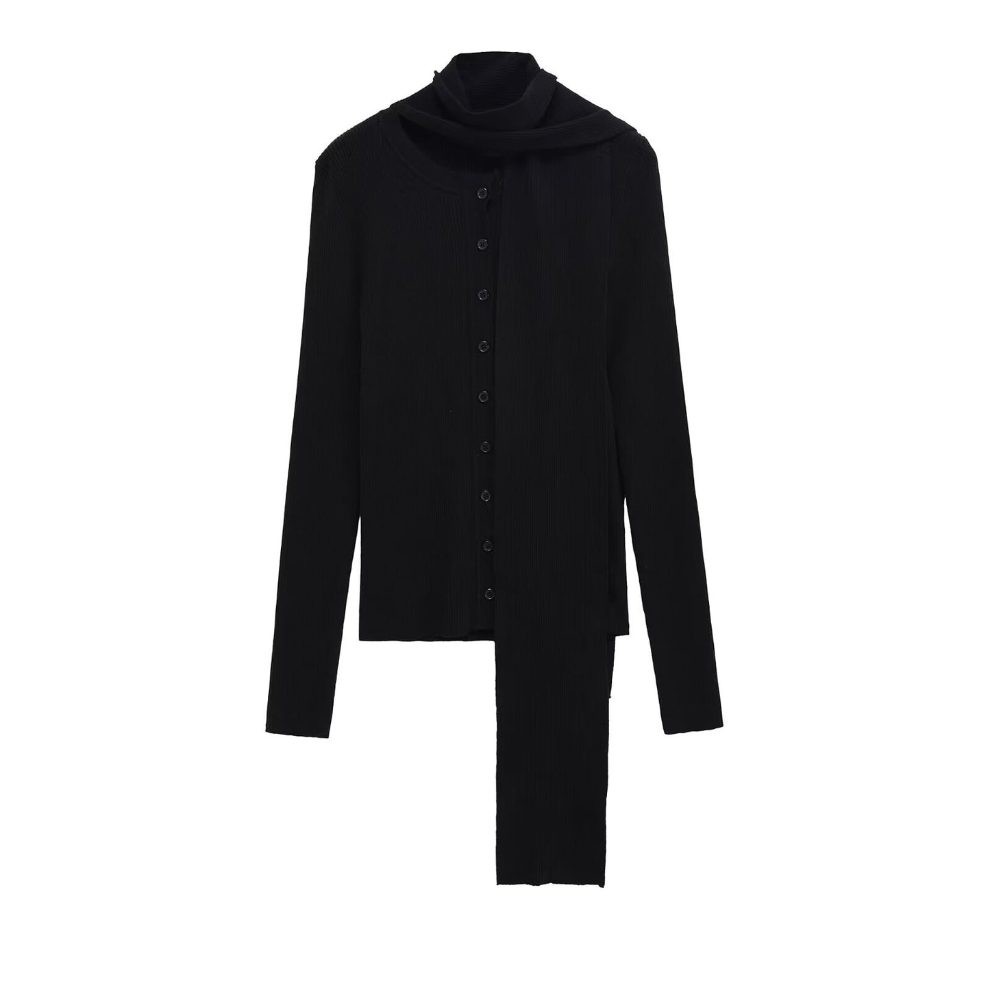 Margot | Ribbed Button Down Shirt Black Long Sleeve