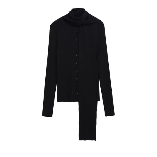 Margot | Ribbed Button Down Shirt Black Long Sleeve