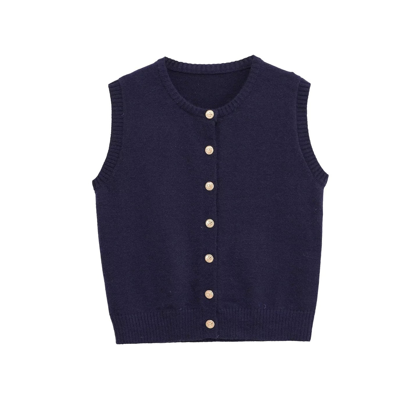 Margot | Cropped Ribbed Knit Cardigan Navy Button Front