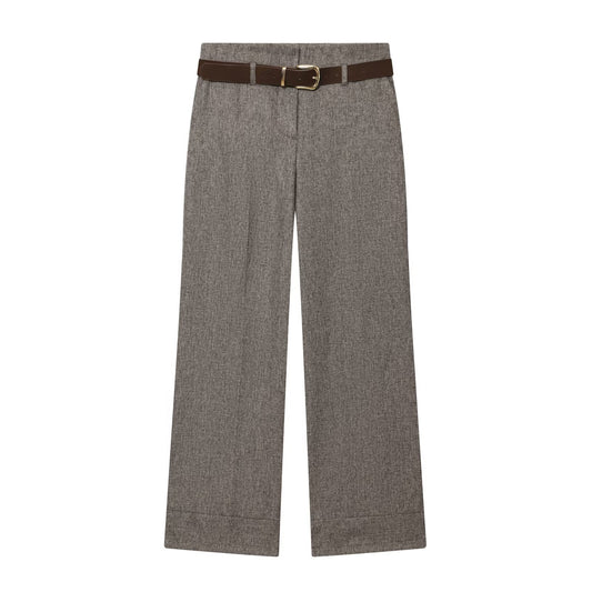 Margot | Wide Leg Wool Pants Gray Belted