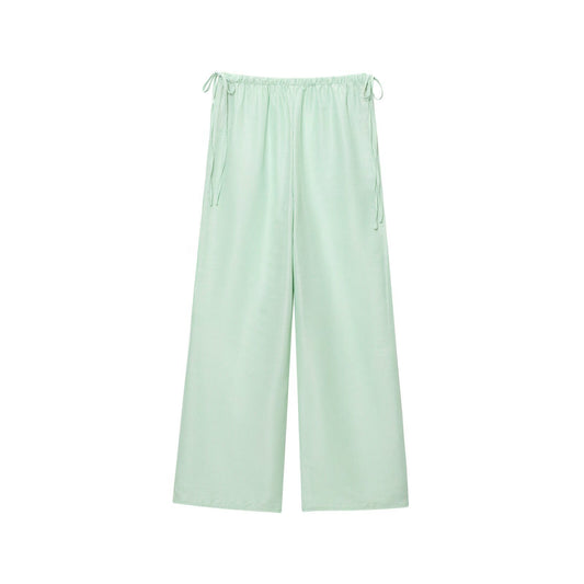 Alma | Summer Casual Linen Trousers Light Green Wide Leg