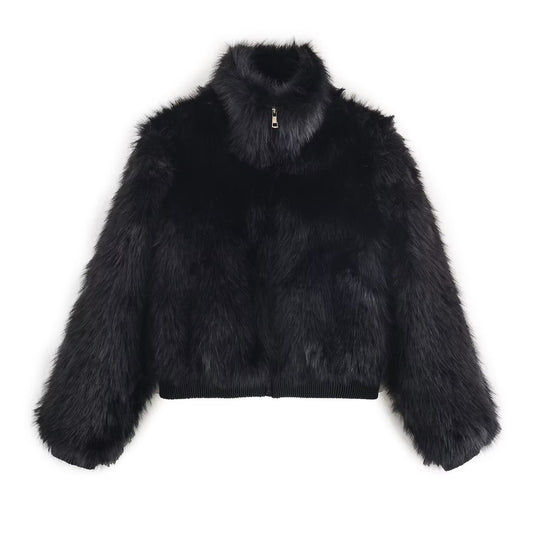 Rosa | Winter Faux Fur Bomber Jacket Black