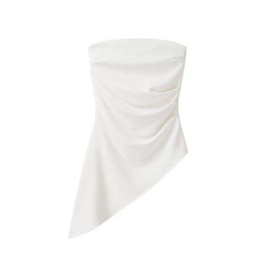 Ines | Elegant Strapless Top White Bandeau Ruched Fitted