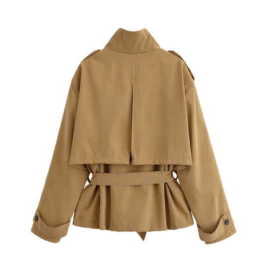 Margot | Belted Cropped Utility Jacket Camel High Neck