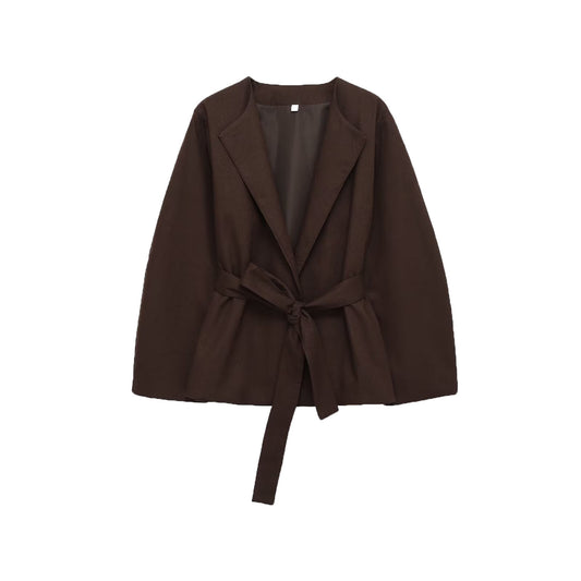 Vera | Belted Blazer Brown Long Sleeve Wrap