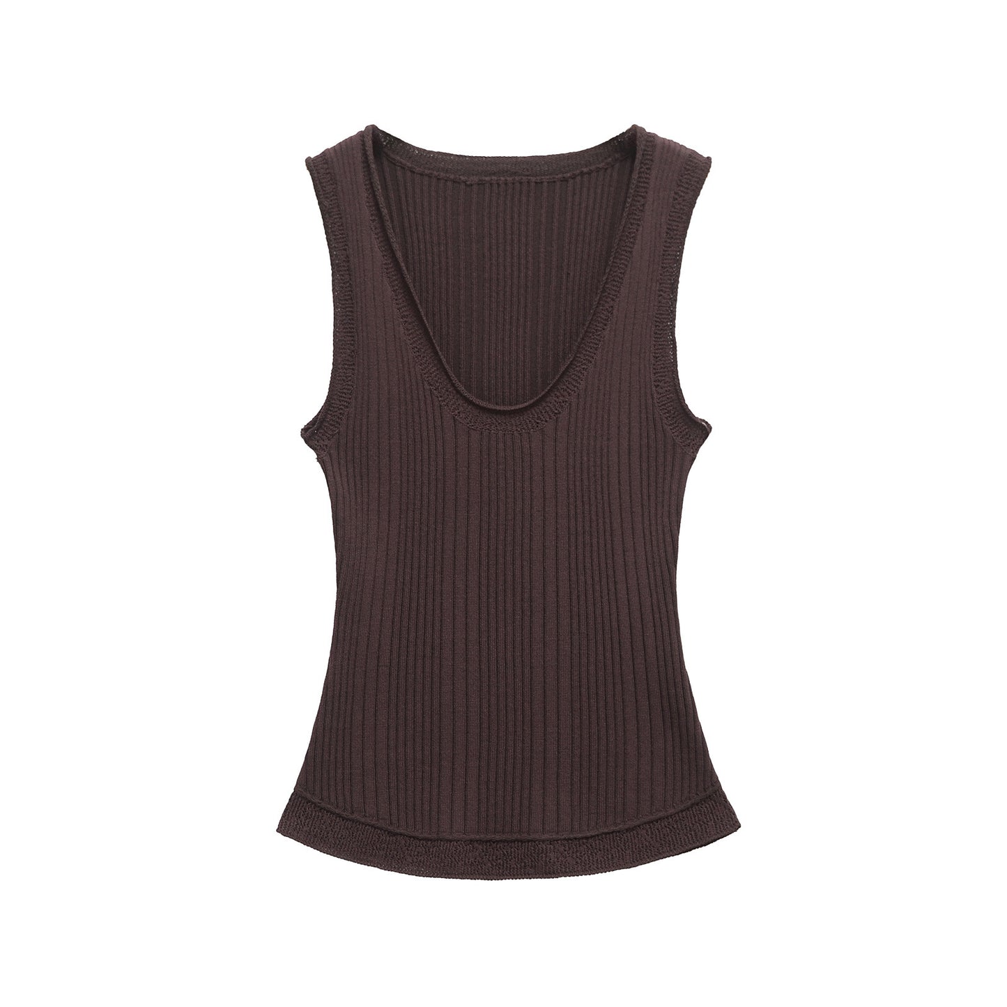 Maren | Knitted Tank Top Brown Ribbed Sleeveless Fitted Scoop Neck