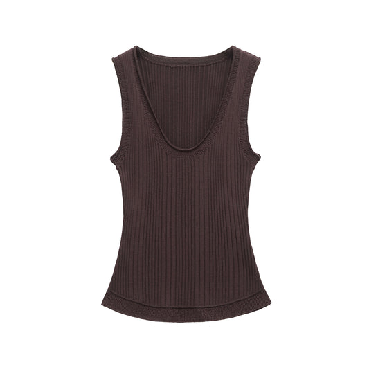 Maren | Knitted Tank Top Brown Ribbed Sleeveless Fitted Scoop Neck