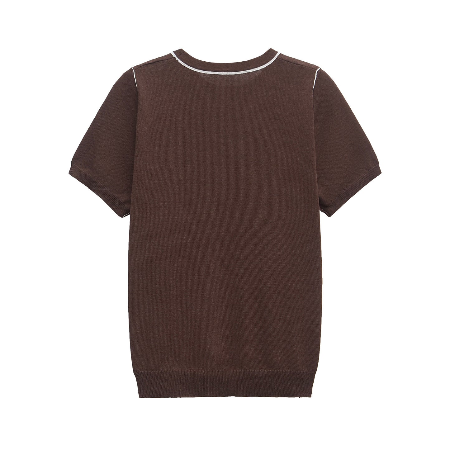 Briar | Knitted Top Brown Short Sleeve Crew Neck Contrast Trim