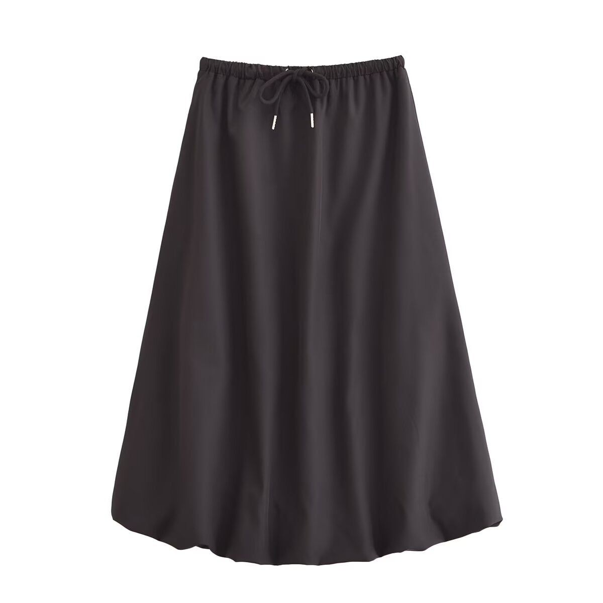 Ayla | Summer Satin Midi Skirt Black Drawstring