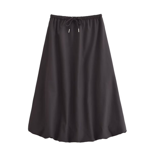 Ayla | Summer Satin Midi Skirt Black Drawstring