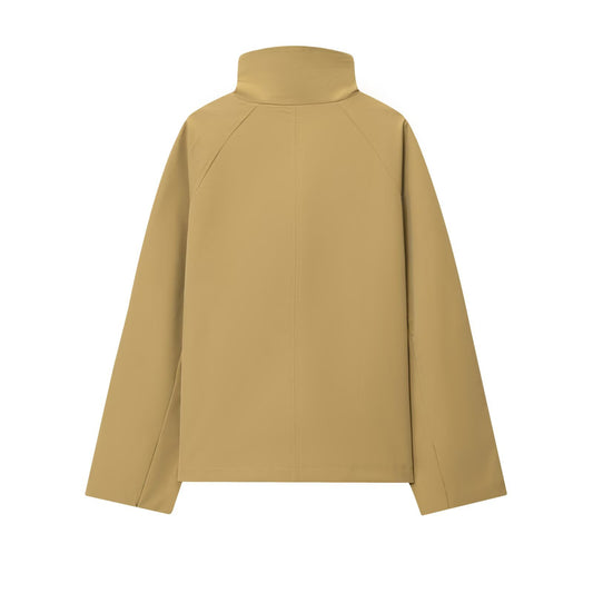 Thea | Cropped Lightweight Jacket Beige Funnel Neck Button Front