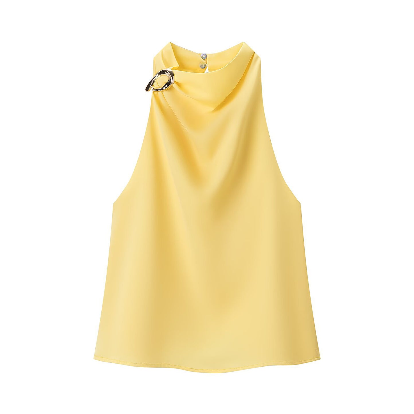 Orla | Elegant Cowl Neck Top Satin Yellow Sleeveless Halter