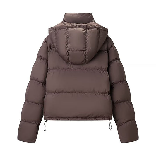 Uma | Winter Cropped Puffer Jacket Brown Hooded Quilted Padded