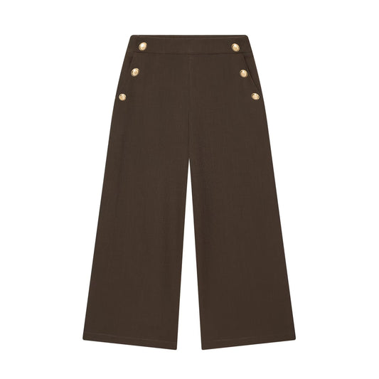 Maren | High Waisted Wide Leg Pants Beige Button Pocket