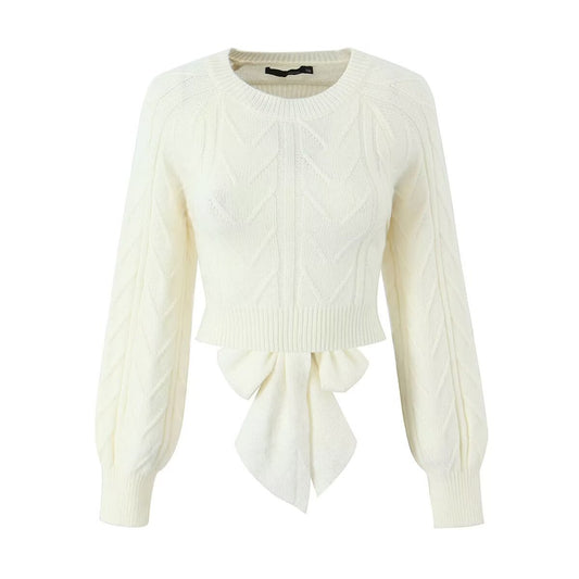 Opal | Casual Cropped Knitted Top Cream Cable Knit Long Sleeve