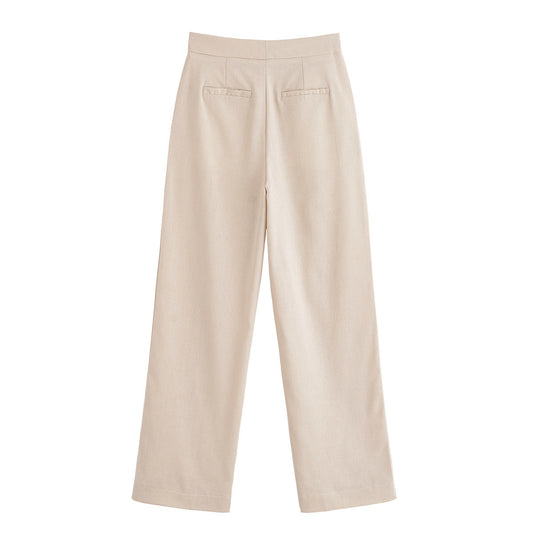 Macy | Tailored Wide Leg Pants Cream High Waisted Straight Leg
