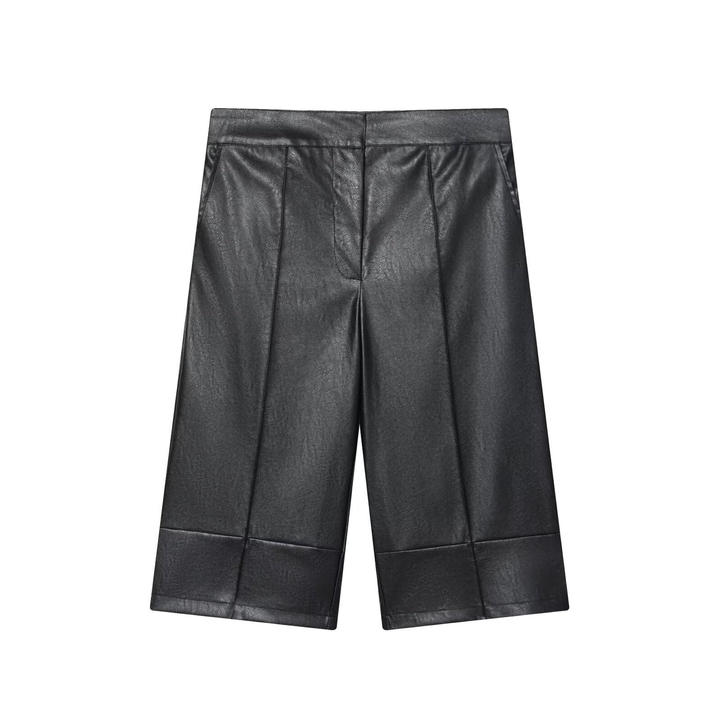 Margot | Faux Leather Wide Leg Shorts Black High Waisted Pleated