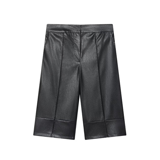 Margot | Faux Leather Wide Leg Shorts Black High Waisted Pleated