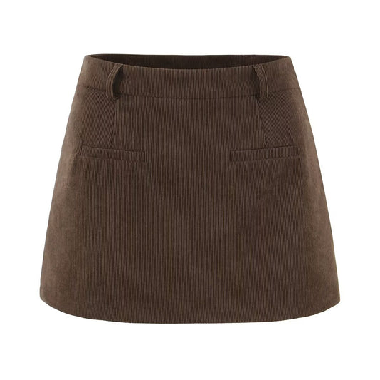 Esme | Mini Skirt Beige Corduroy High Waisted Tailored