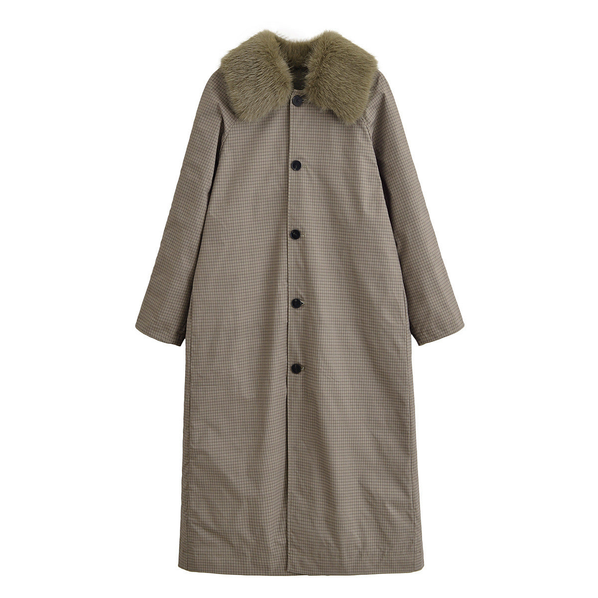 Cora | Faux Fur Collar Longline Coat Khaki Long
