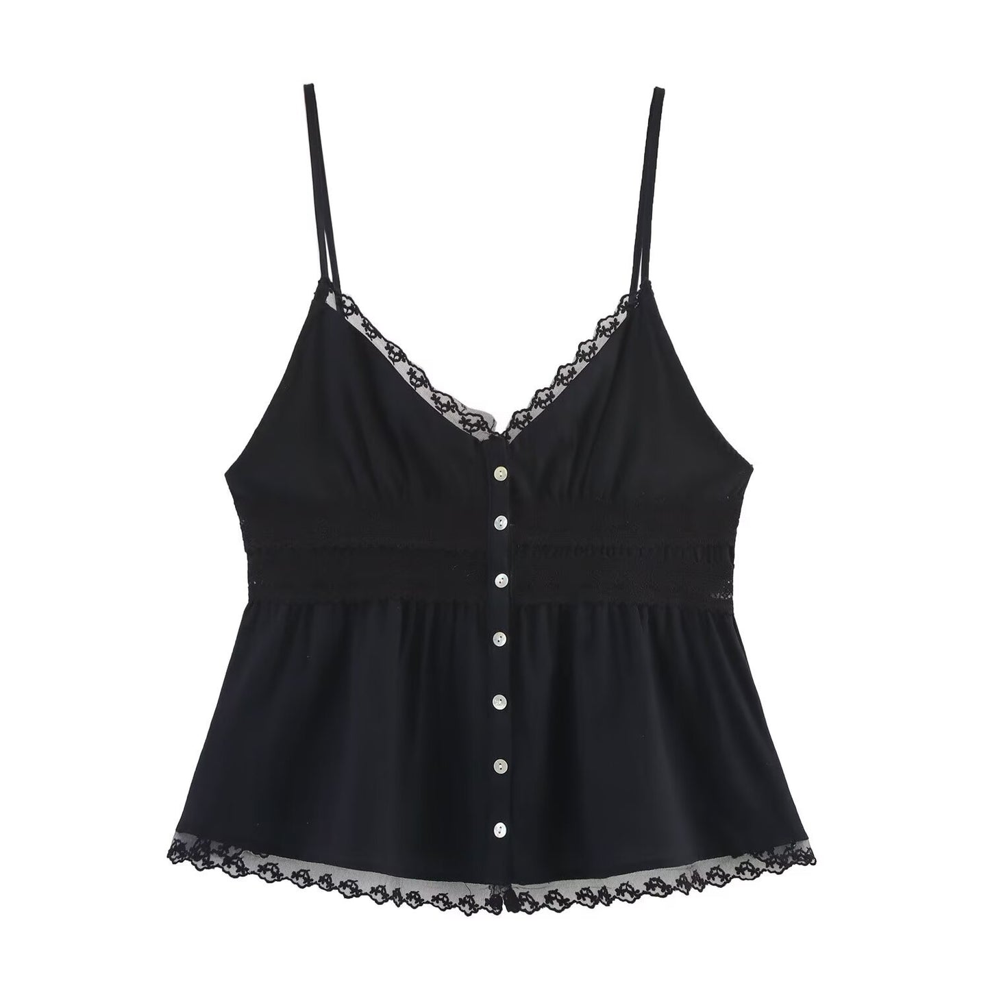 Ember | Elegant Lace Cami Top Black Button Front Peplum