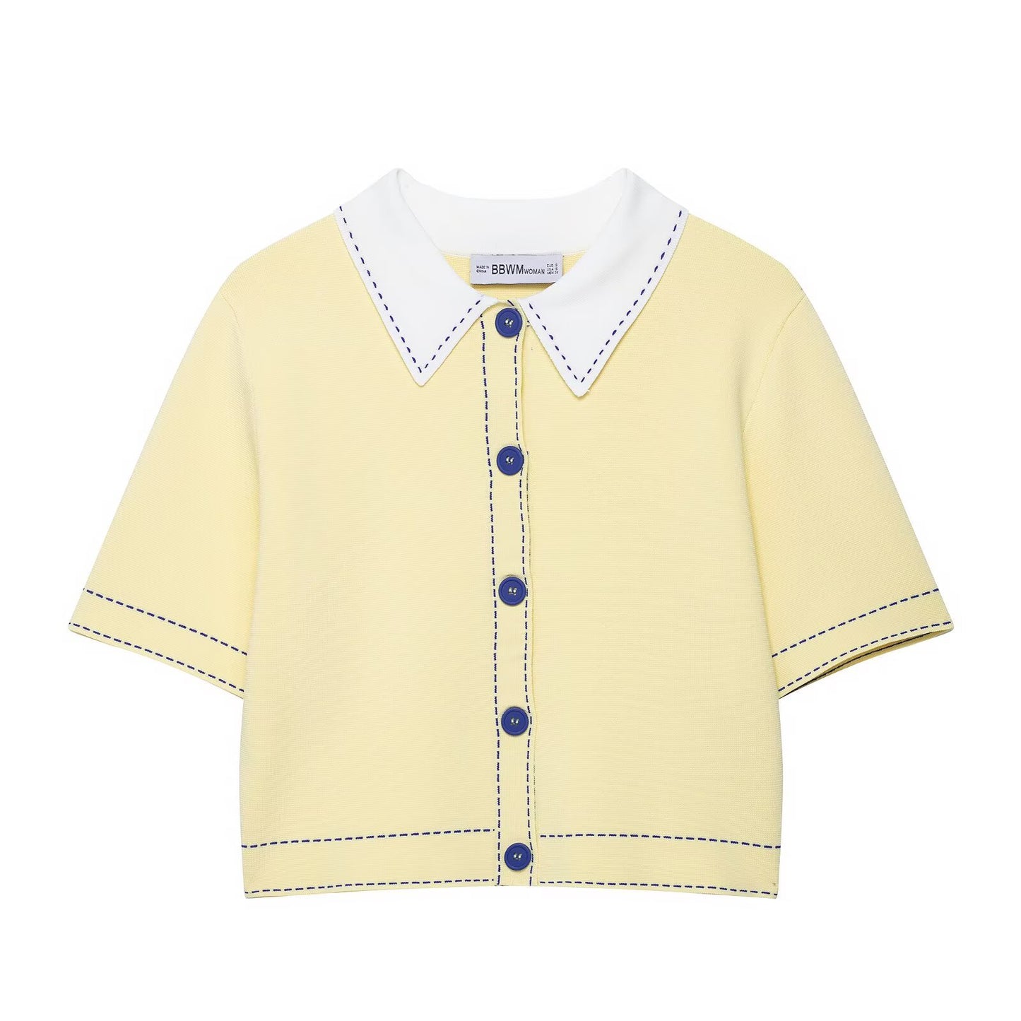 Cate | Coquette Cropped Polo Shirt Yellow Contrast Stitch