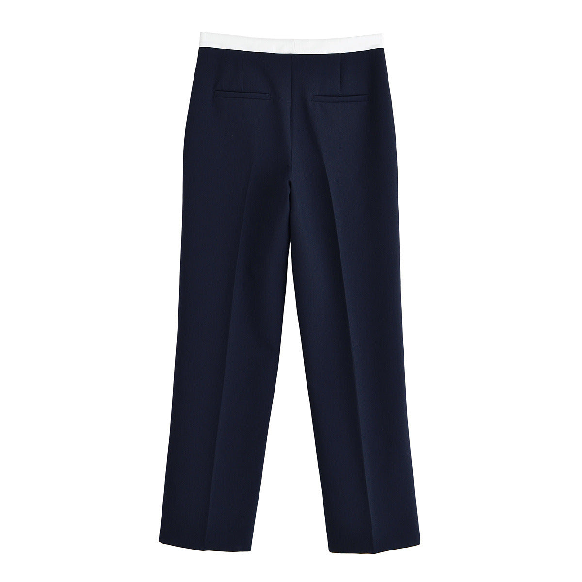 Vera | Wide Leg Tailored Pants Navy High Waisted White Waist
