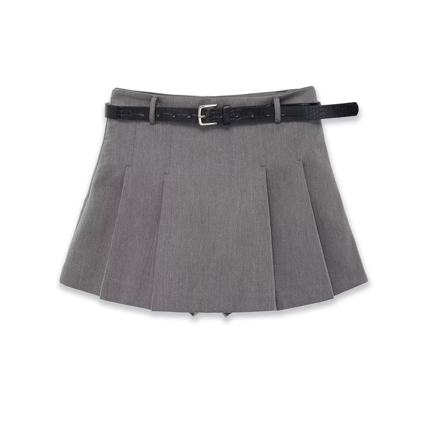 Margot | Pleated Mini Skirt Grey Belted Tailored