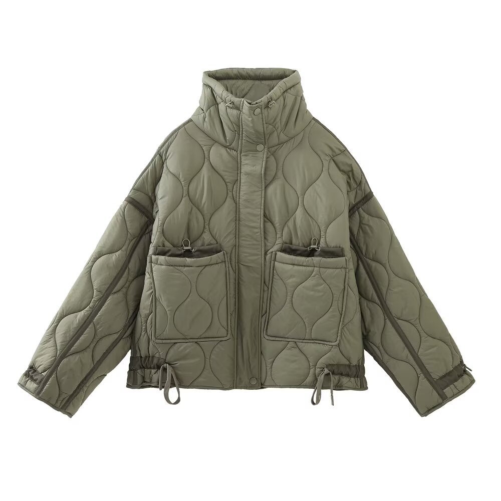 Celine | Quilted Puffer Jacket Beige Hooded Short Padded