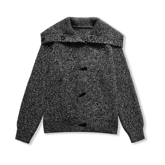 Thea | Chunky Knit Collared Shirt Gray Long Sleeve Button