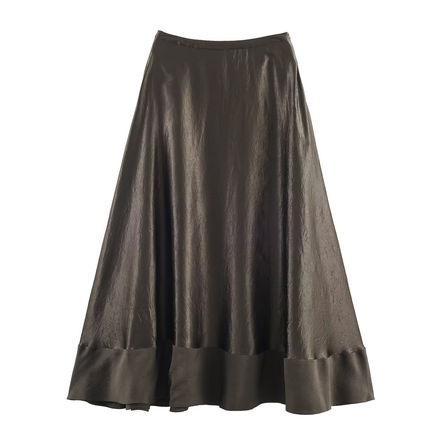 Margot | Satin A Line Midi Skirt Black High Waisted