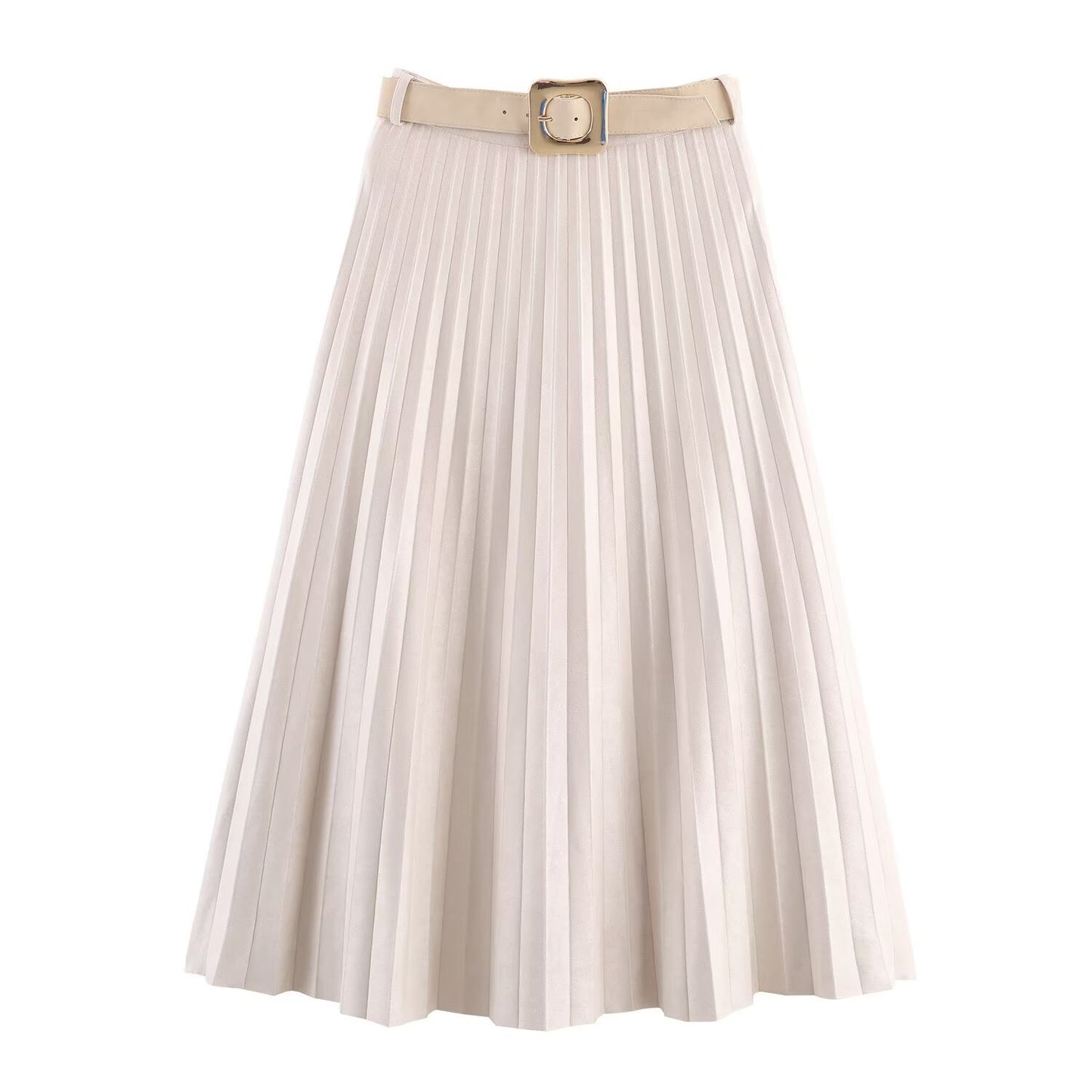 Fleur | Elegant Pleated Midi Skirt Cream A Line
