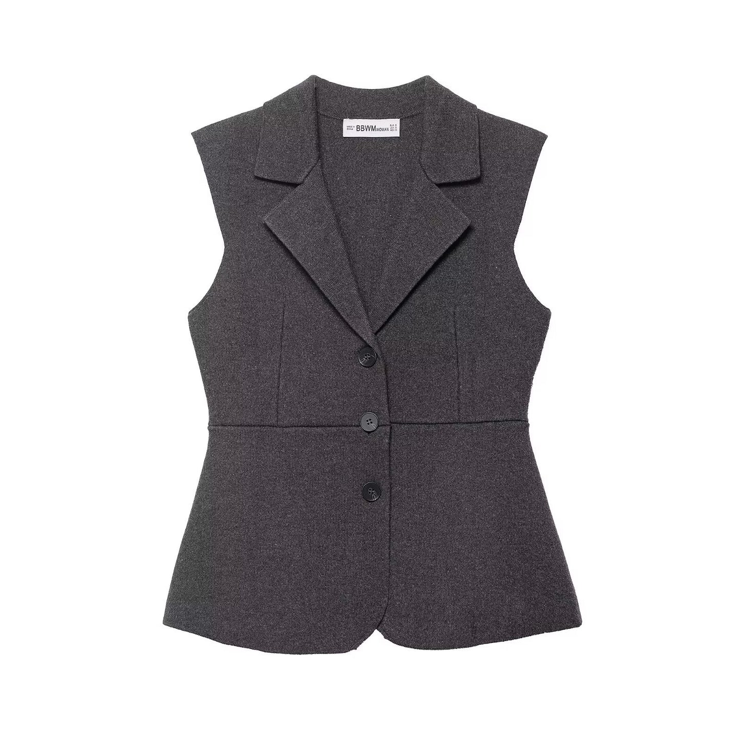 Margot | Sleeveless Blazer Gray Fitted Button Down