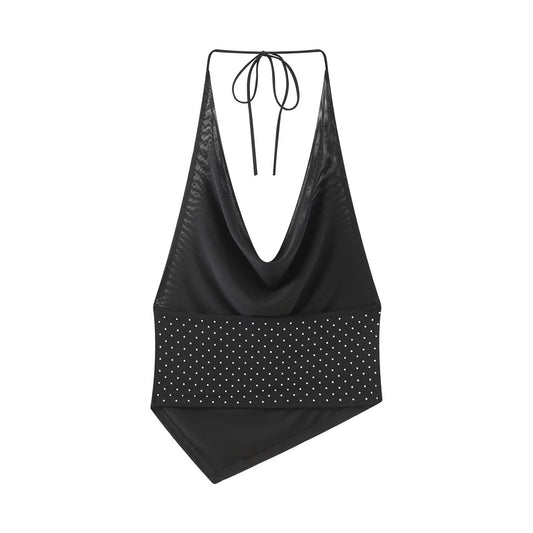 Kira | Mesh Top Black Halter Neck Polka Dot Sheer