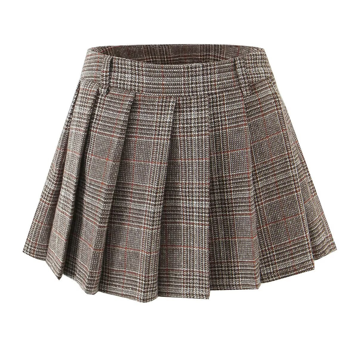 Briar | Pleated Mini Skirt Grey Check Print Vintage