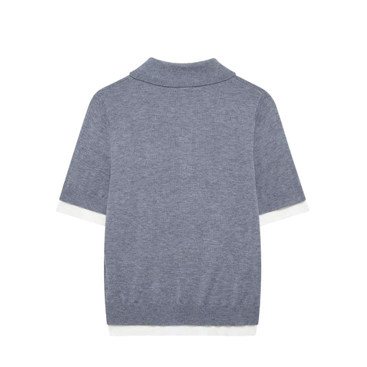 Amelia | Grey Knit Short Sleeve Polo with Contrast Trim