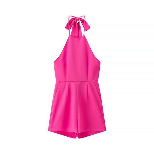 Neve | Halter Neck Playsuit Pink Shorts Pockets