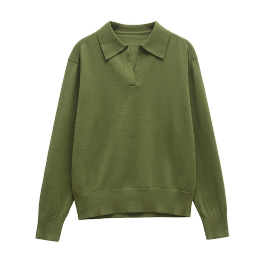 Margot | Olive Green Effortless Collared Knit Polo Jumper