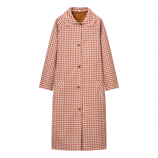 Margot | Plaid Longline Button Up Shirt Coat Rust White