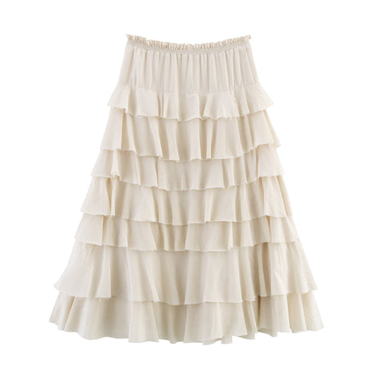Mina | Summer Tiered Midi Skirt Cream Ruffle Layered