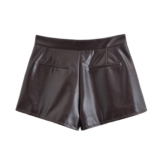 Iris | Faux Leather Shorts Brown High Waisted