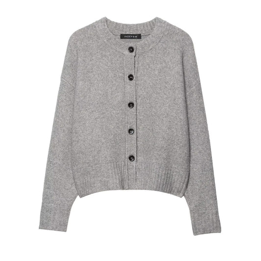Elise | Casual Knitted Cardigan Grey Long Sleeve Button Front