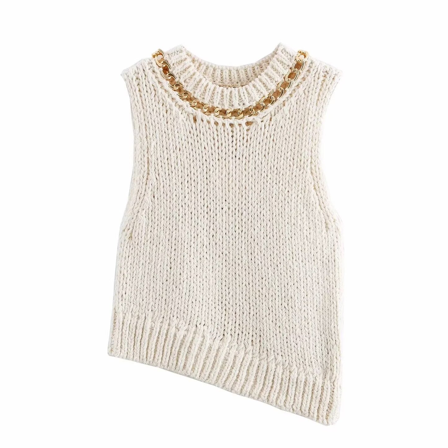 Vera | Cropped Sweater Vest Cream Chain Detail Sleeveless