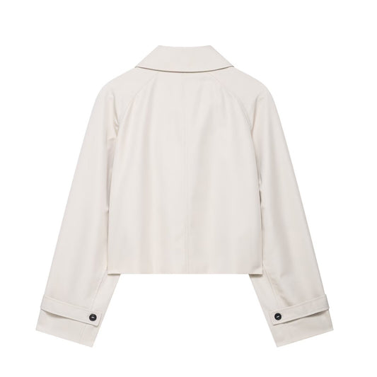 Liv | Cropped Jacket Cream Button Front Long Sleeve